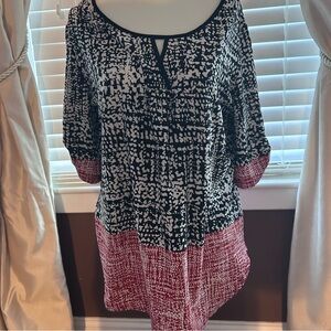 Perseption Black and White Blouse with Red Hem